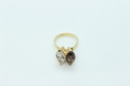 Beautiful 14K Yellow Gold 2.5ct Marquise Clear & Smokey Sapphire ring Sz4 - Picture 3 of 6