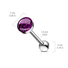 Purple Glitter Tongue Bar * Sparkly 7mm Dome Top * 14G (1.6mm) 16mm Bar