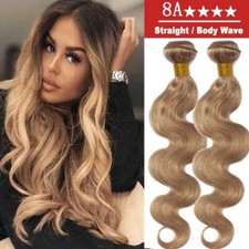 Thick 100 Brazilian Remy Virgin Human Hair Extensions 1-3 Bundles Brown Blonde