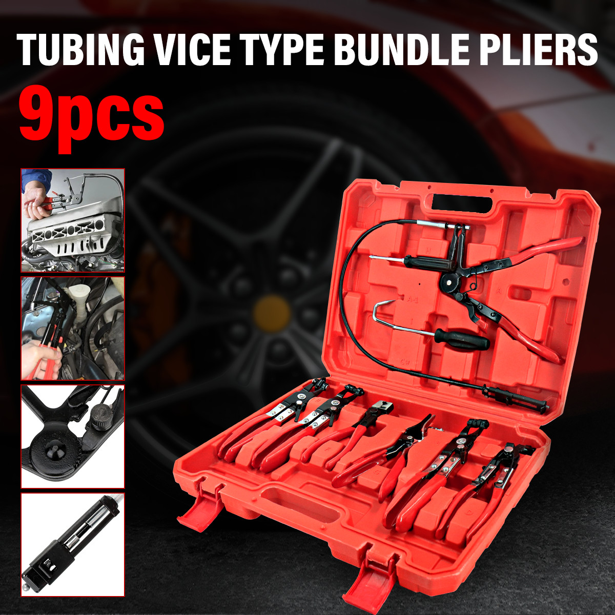 9 PC MECHANIC'S HOSE CLAMP RING PLIERS TOOL SET FLEXIBLE CABLE SWIVEL JAW CLAMP 2