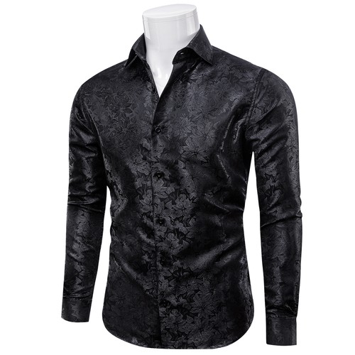 Mens Long Sleeve Red Blue Paisley Dress Silk Shirt Casual Button Down Shirts 3XL - Picture 56 of 62