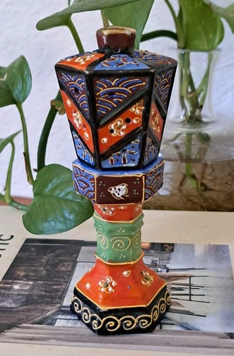 Sockel Porzellan Japan Turm Räuchergefäß handbemalt Mid Century Vintage  - Bild 1 von 7