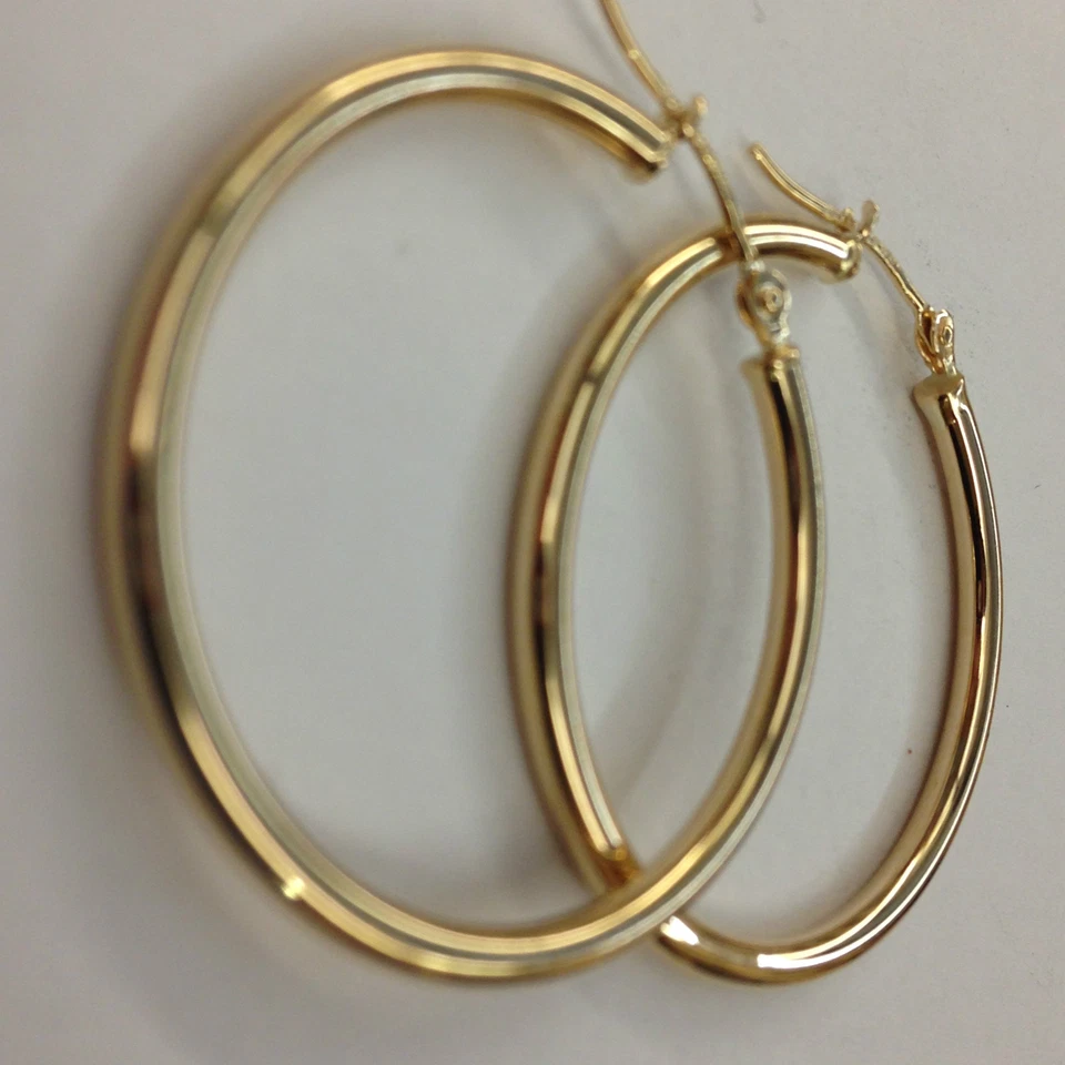 14k Yellow Gold 1.5mm x 45mm (1.75") Round Shiny Lite Tube Hoop Earrings