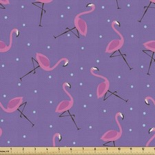 Ambesonne Flamingo Fabric By The Yard Polka Dotted Purple Background Pink