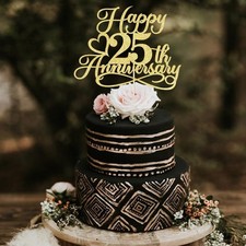 Glitter Happy 25th Anniversary Cake Toppers -Wedding Anniversary Party