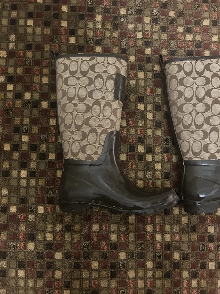 Botas de lluvia de invierno Coach Shaine Signature marrón con cordones monograma caqui talla 8b Foto 2 de 4