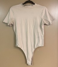 Fashion Nova women s beige mock neck short sleeve bodysuit