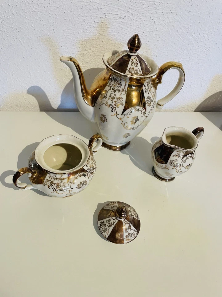 Bareuther Bavaria Sehr schöne alte Kaffeekanne + Milch und Zucker - Rosendekor - Bild 2 von 4