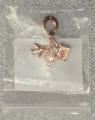 Pandora #789435C01 Airplane, Globe & Suitcase 14k Rose Gold Triple Dangle Charm