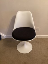 White Swivel Tulip Chair with Black Seat Pad Cool Retro MCM