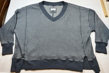 American Eagle Waffle Knit Thermal Sweatshirt Gray V Neck Pullover Women  s Small