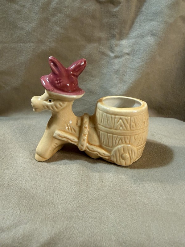Vintage Ceramic Donkey And Cart Toothpick Holder