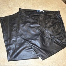Old Navy Women s Black Solid Faux Leather Loose High Rise Pants Button Pockets