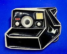 Polaroid Instant Camera Figural Black Enamel Vintage Motown Chicago Belt Buckle