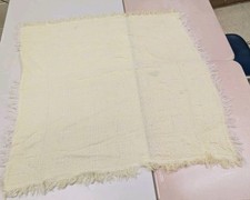 Vintage Woven Acrylic Yellow White Baby Blanket Fringe Trim 31" x 32"