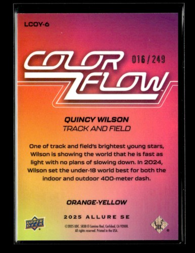 Quincy Wilson 2025 Upper Deck Allure SE Orange-Yellow 016/249 Color Flow - Bild 2 von 2