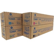 Genuine Konica Minolta TN328 Toner Cartridges Set CMYK plus Staples