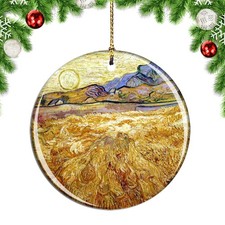 Van Gogh Wheat Field With Reaper And Sun Christmas ornament city travel souvenir