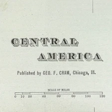 Antique Central America Map 1901 Guatemala Costa Rica Panama Original 14” X 22”