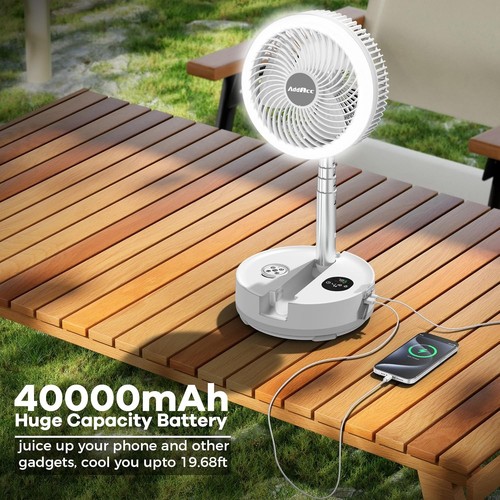 40000mAh Battery Operated Fan Rechargeable Collapsible Fan 106H Run 9 Speeds - Picture 2 of 9