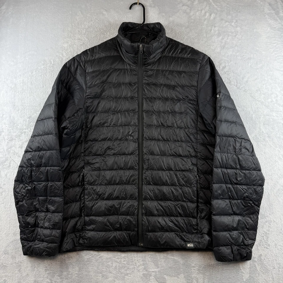 REI Co-op Jacket Mens XL Black Packable Down Puffer Quilted Insulated Zip Up - Image 2 of 4