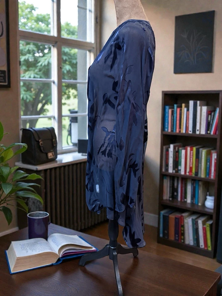 МЯГКОЕ ОКРУЖЕНИЕ Топ женщин размер XL темно-синий шелк видеть через рубашка - Изображение 2 из 4