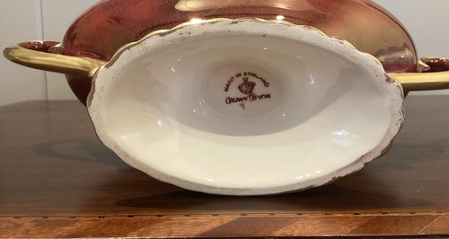 Vintage Crown Devon Fieldings Rouge And Gilt Footed Mantel Vase Fruit Bowl. - Picture 12 of 12