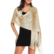 New Fashion Gold and Silver Silk Bridal Party Evening Dress Sun Shawl Scarf