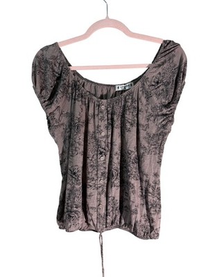 Agenda Mauve Floral Button Front Peasant Top Blouse Womens Medium Boho M20151