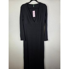 Wild Fable Black Ribbed V-Neck Empire Waist Maxi Dress Long Sleeve Large