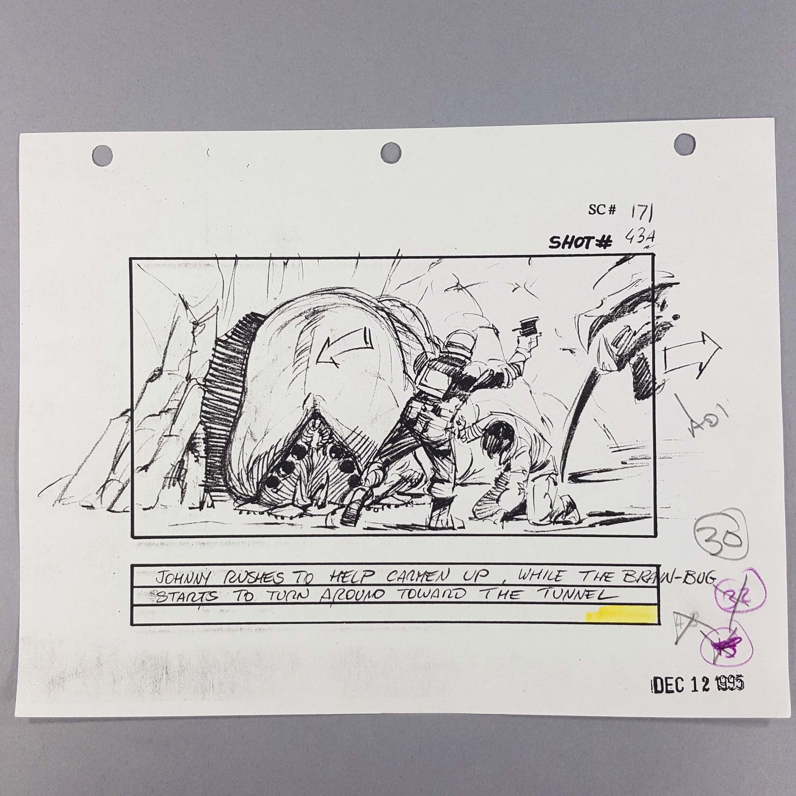 Starship Troopers Storyboard Johnny Helps Carmen Up as Brain Bug Turns, COA