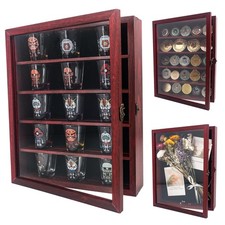 11x14 Display Case with Adjustable Shelves Cherry, 4-Tier Memory Shadow Box f...