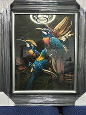 Large Tropical Birds of Paradise Framed Wall Art | Black Silver Frame | NEW