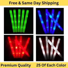 100x LED Foam Glow Sticks Light Up Party Batons Rave Wedding Concert 25 Each
