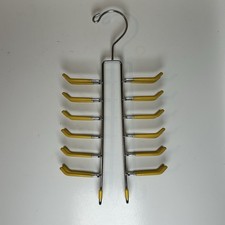 Vintage Tie Rack Hanger Yellow Metal  Rubber 24 Ties 2 Belt Hooks