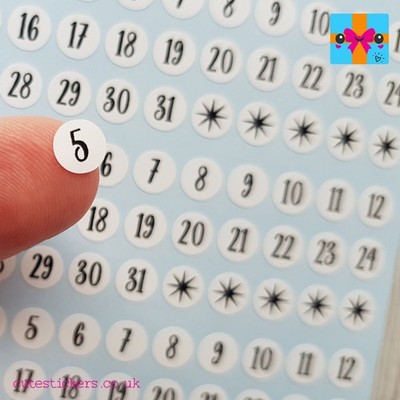 Datum Punkt Zahl Planer Aufkleber SCHWARZ & WEISS Schrift Erinnerung Tagebuch Kalender