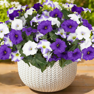 Artificial Flowers for Outdoors, Faux Petunias Spring Summer Decoration, Fake Fl
