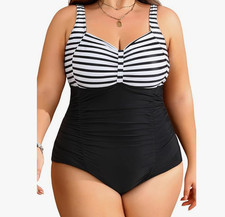 Daci Women Plus Size One Piece Swimsuits - Tummy Control Retro Ruched 16W