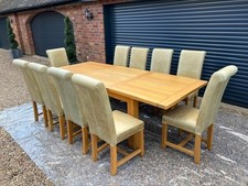 Oak Extendable Dining Table and 10 Rollback Leather Chairs  package Used VGC