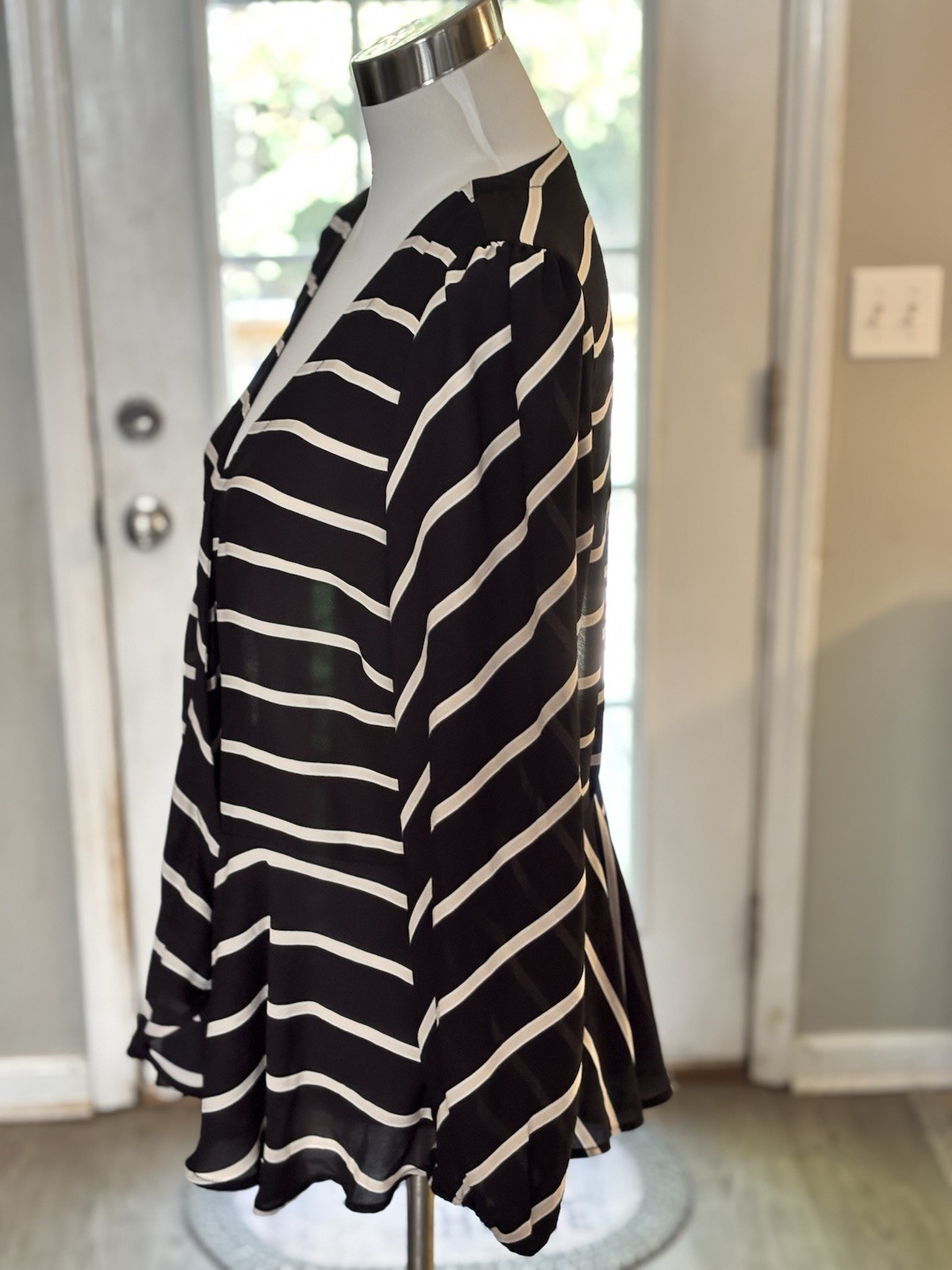 Loft Large Light Weight Polyester Striped Cardigan - image 3