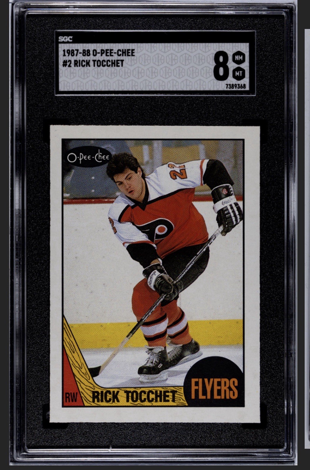 RICK TOCCHET PHILADELPHIA FLYERS 1987-88 O-PEE-CHEE ROOKIE #2 SGC 8 NM/MT