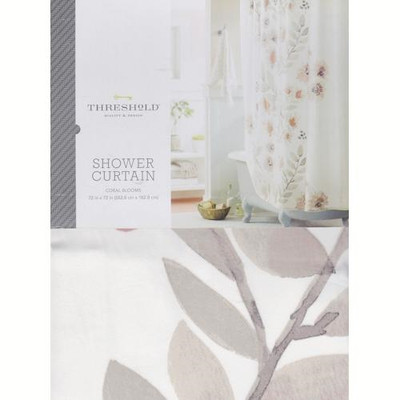 Threshold Coral Blooms Premium Quality Flat Weave Fabric Shower Curtain 72''x 72''