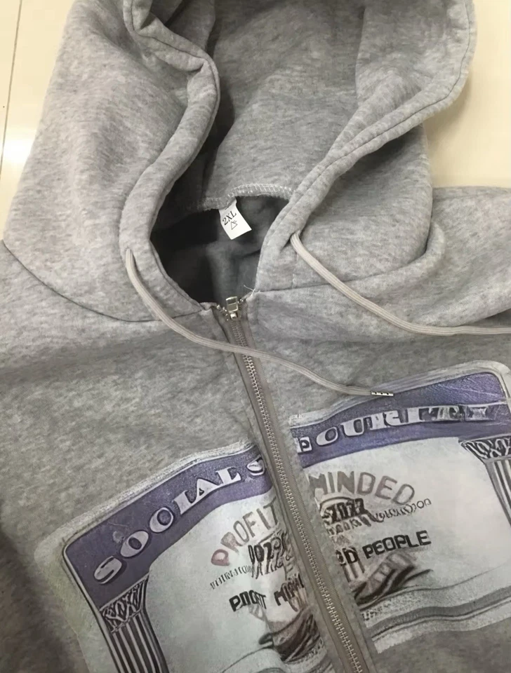 💸 PM Social Security Zip-Up Hoodie 💼 - Photo 3/4
