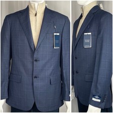 Hart Schaffner Marx 40R Men Navy Blue Plaid Two Button Sport Coat Wool New NWT