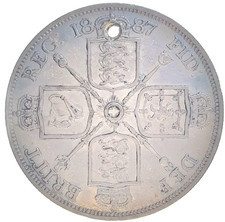 1887 Queen Victoria Silver Double Florin – 22.53g – Nice Condition but Holed