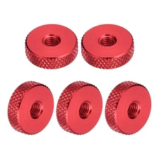 30pcs Flat Knurled Nuts Through Nut M5x16x5xmm, Aluminum Alloy, Red