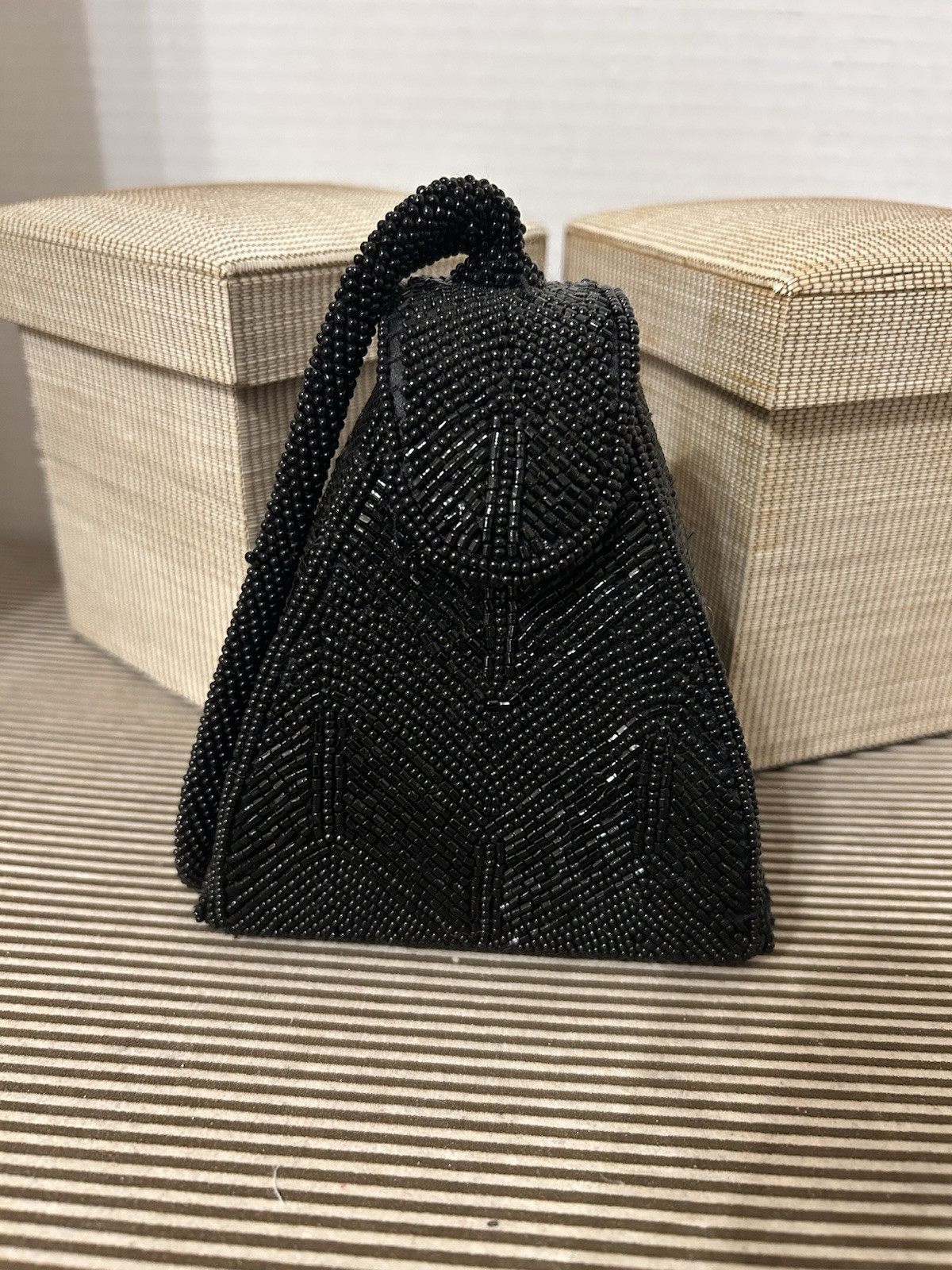 Tiny Black Beaded Triangle Shaped Clutch Purse W … - image 1