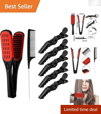 Double-Sided Boar Bristle Hair Styling Kit with Clips & Rat Tail Comb Red/Black