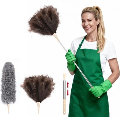 55'' Ausziehbar Langer Griff Austauschbar Straußenfeder & Mikrofaser Staubwedel Set