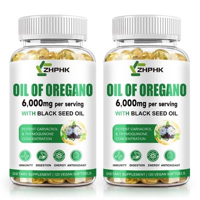 ZHPHK Oregano Oil Softgels 6000mg Black Seed Oil 240 Count Non GMO